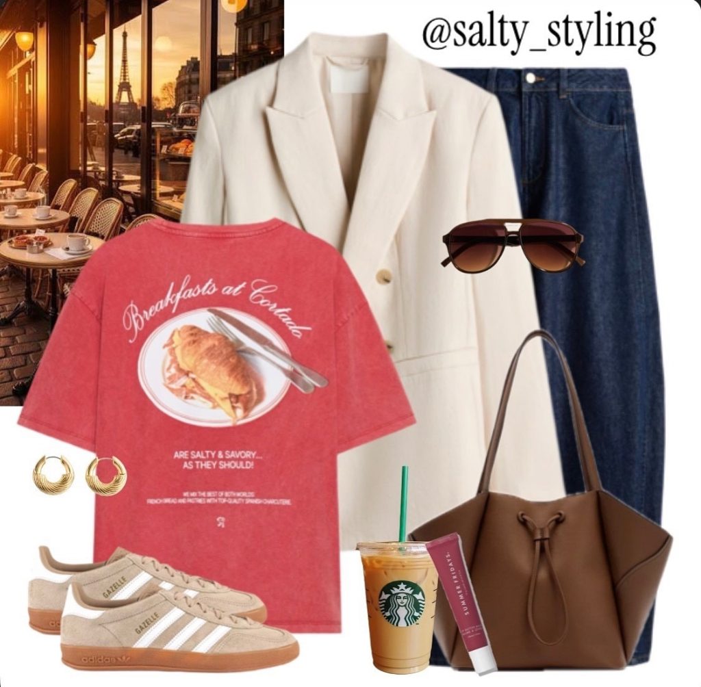 A White Blazer and Graphic Tee with Straight Jeans