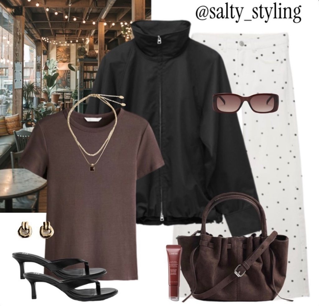 A Weather Jacket with Polka-Dot Pants for Rainy-Day Style