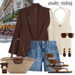 A Brown Blazer and Denim Shorts for a Cafe-Ready Look